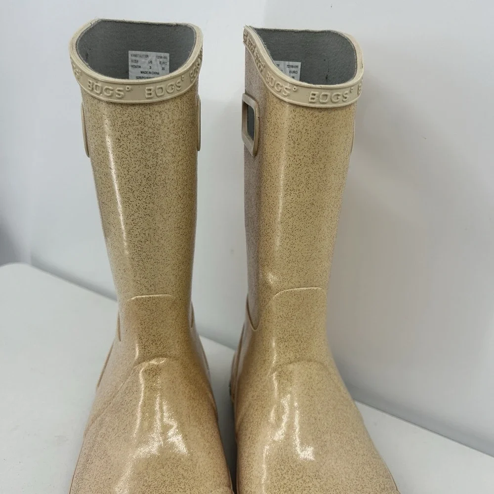 Bogs Girls Classic Pull On Waterproof Rain Boots Size 3 Youth Cream Glitter